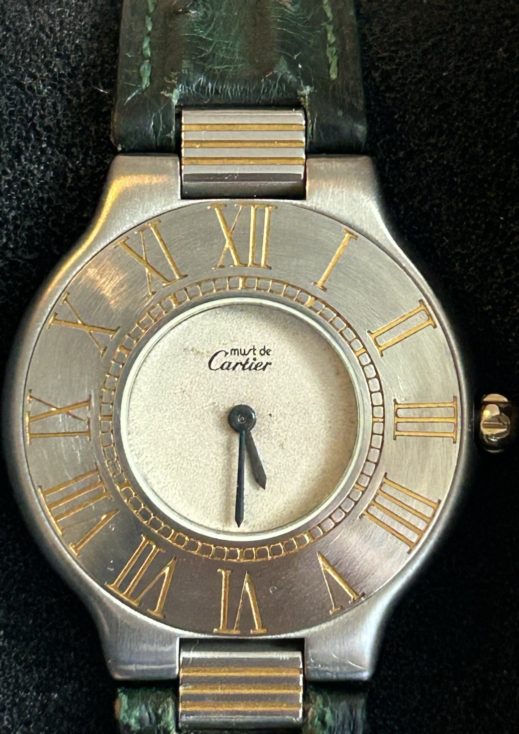 Cartier Must de Cartier Quartz Silver Dial Roman Numerals Green Leather