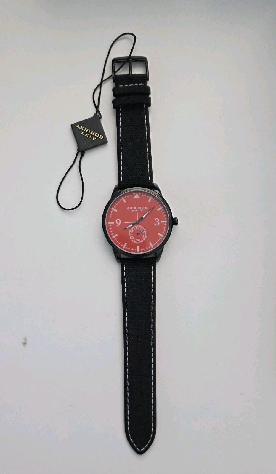 Men’s Akribos XXIV AK938RD Small Seconds Genuine Leather Canvas Strap Watch 46mm