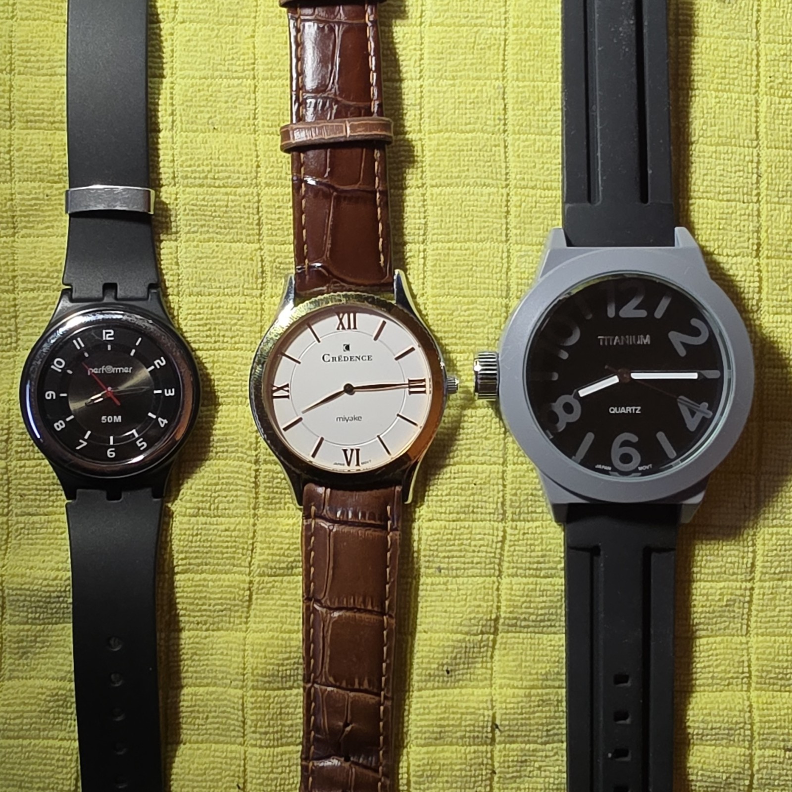 Watch Lot (3) Credence, Performer, Titanium Right Hand Watch – Working