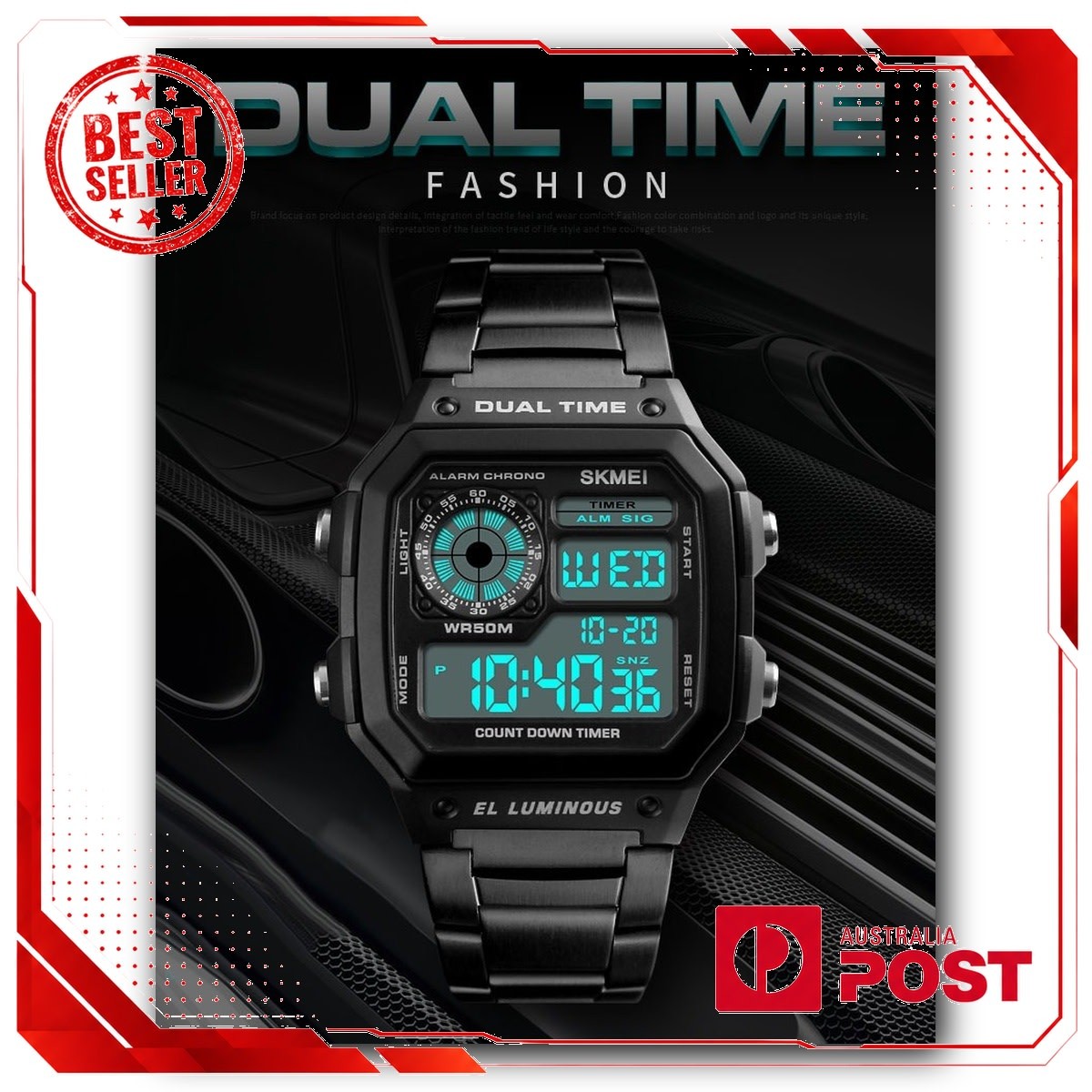 Men Digital LED Watch Date Waterproof Stainless Steel Military Sport Wrist Watch