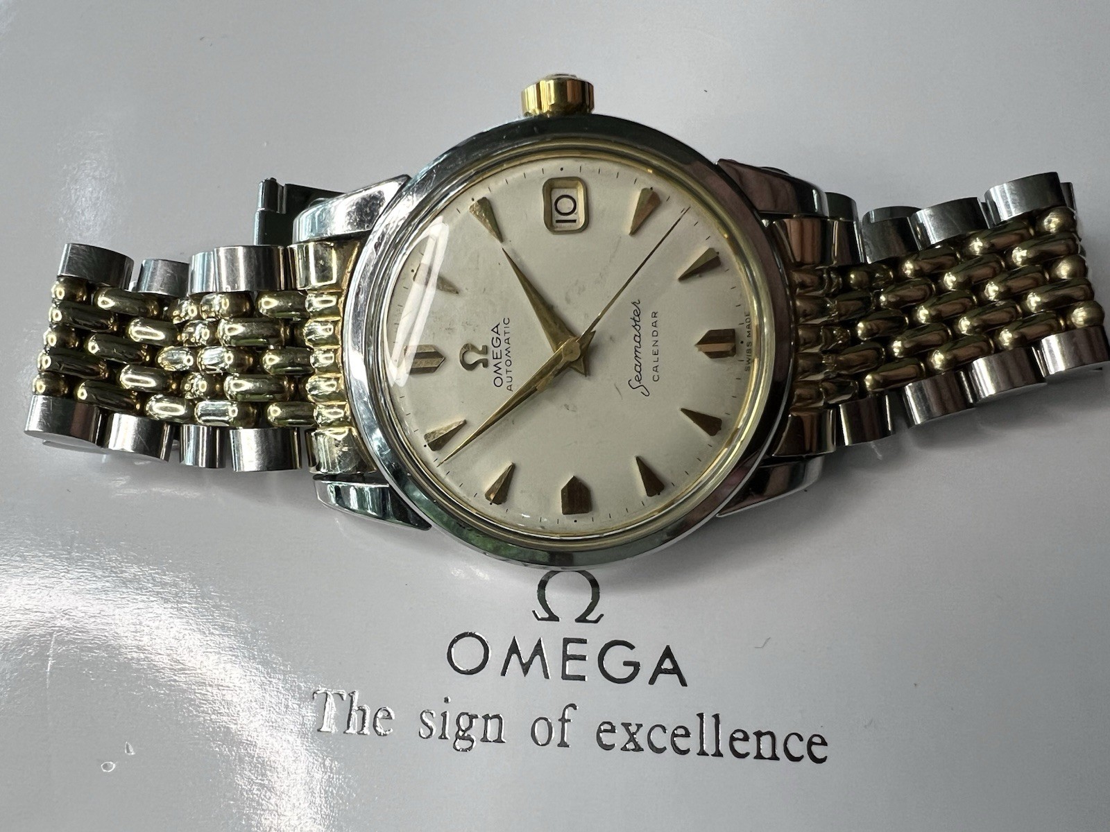 Vtg Omega Seamaster Calendar Watch, Auto Beads of Rice & Arrow Markers, Ref 2849