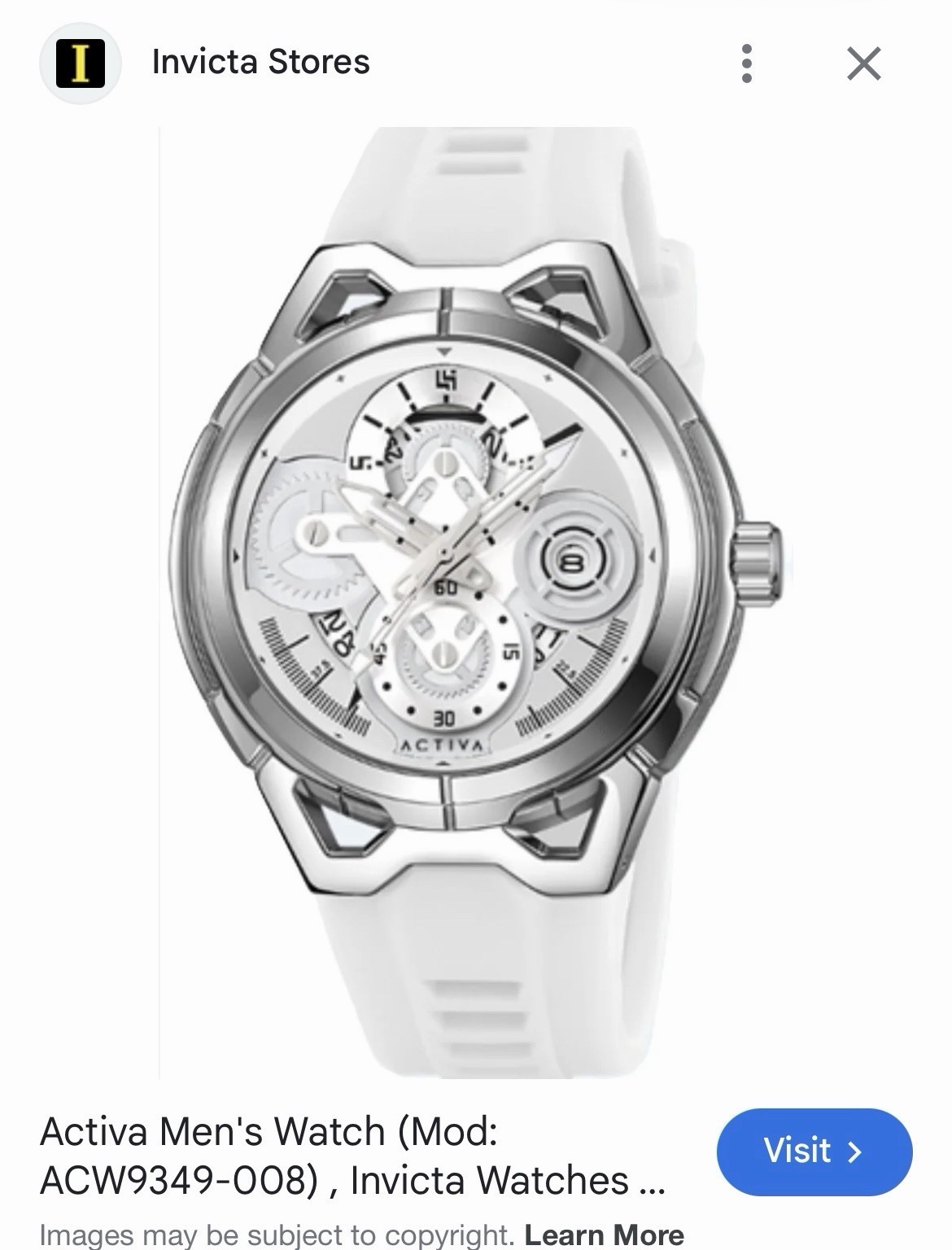 Invicta Activa Men’s Quartz Date Watch 46mm Silver/White Dial White Strap Box