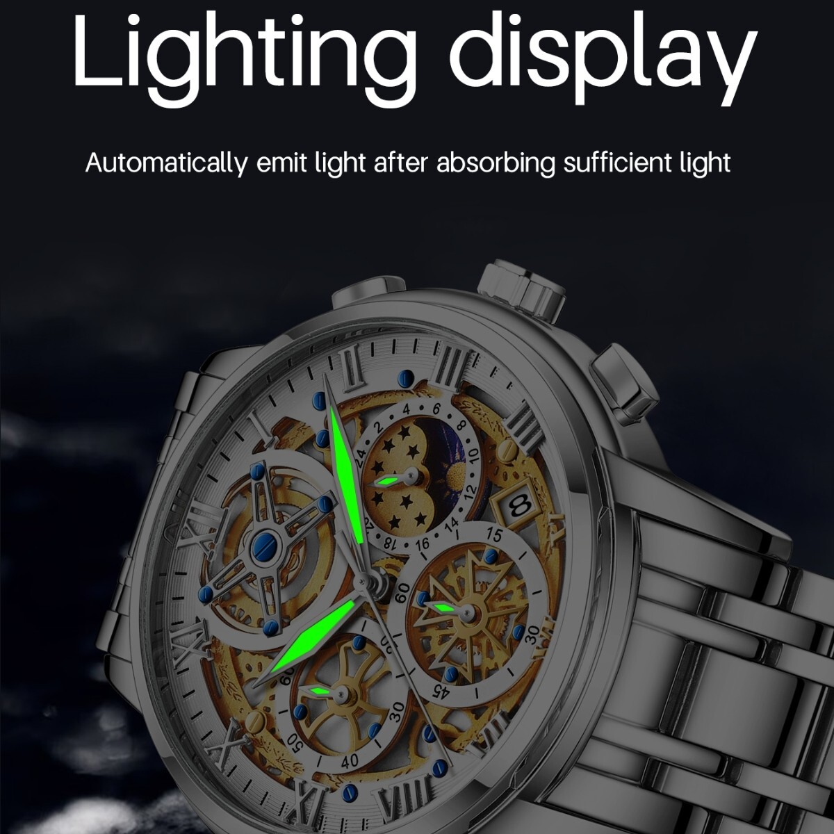 Classic Men Watch Stainless Steel Quartz Luminous Wristwatch Business Waterproof