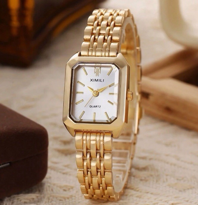 XIMILI Women’s Quartz Rectangle Watch Gold-Tone Bracelet White Dial