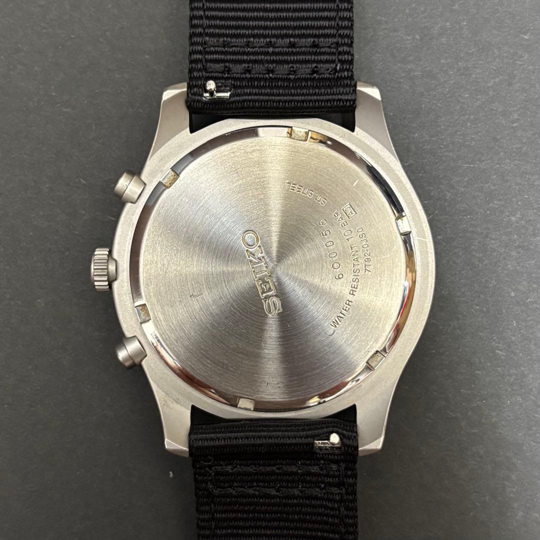 SEIKO SNDA65 7T92 Chronograph Military Black Dial 10Bar Watch Working Nylon
