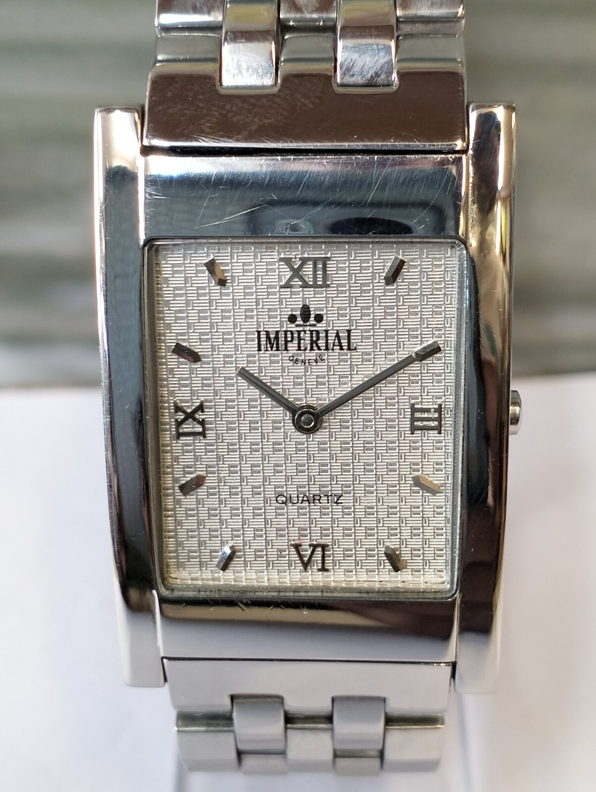 IMPERIAL GENEVE QUARTZ TEXTURED SILVER DIAL 2505 SWISS MEN’S FULL WORKING VTG.