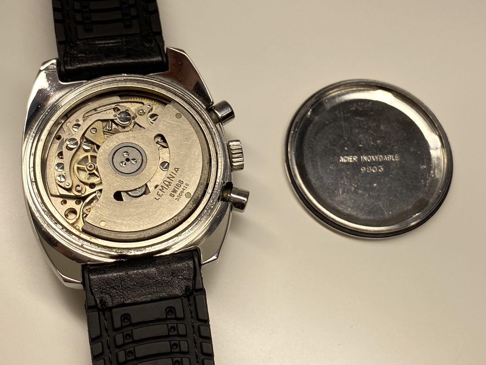 rare vintage lemania semco chronograph automatic date swiss made wristwatch