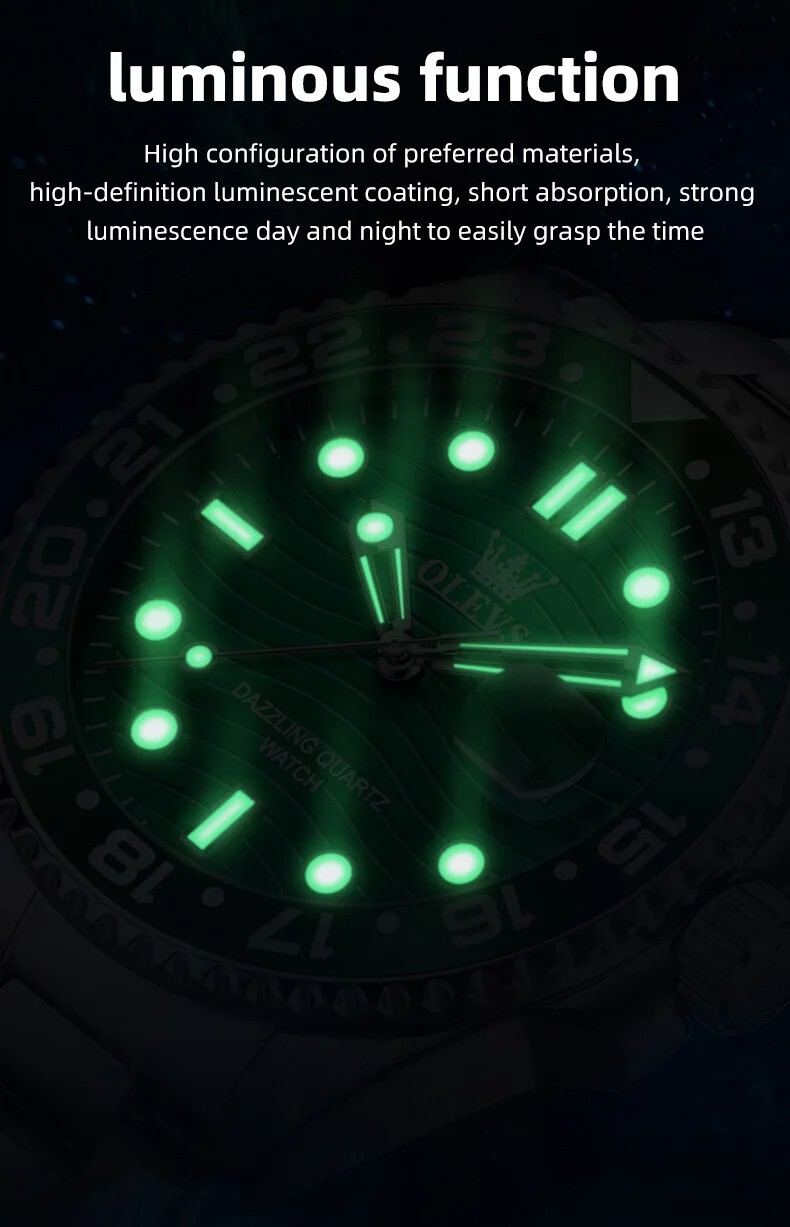 Waterproof Quartz Watch Men’s OLEVS Luminous Luxury Stainless Steel Men Strap