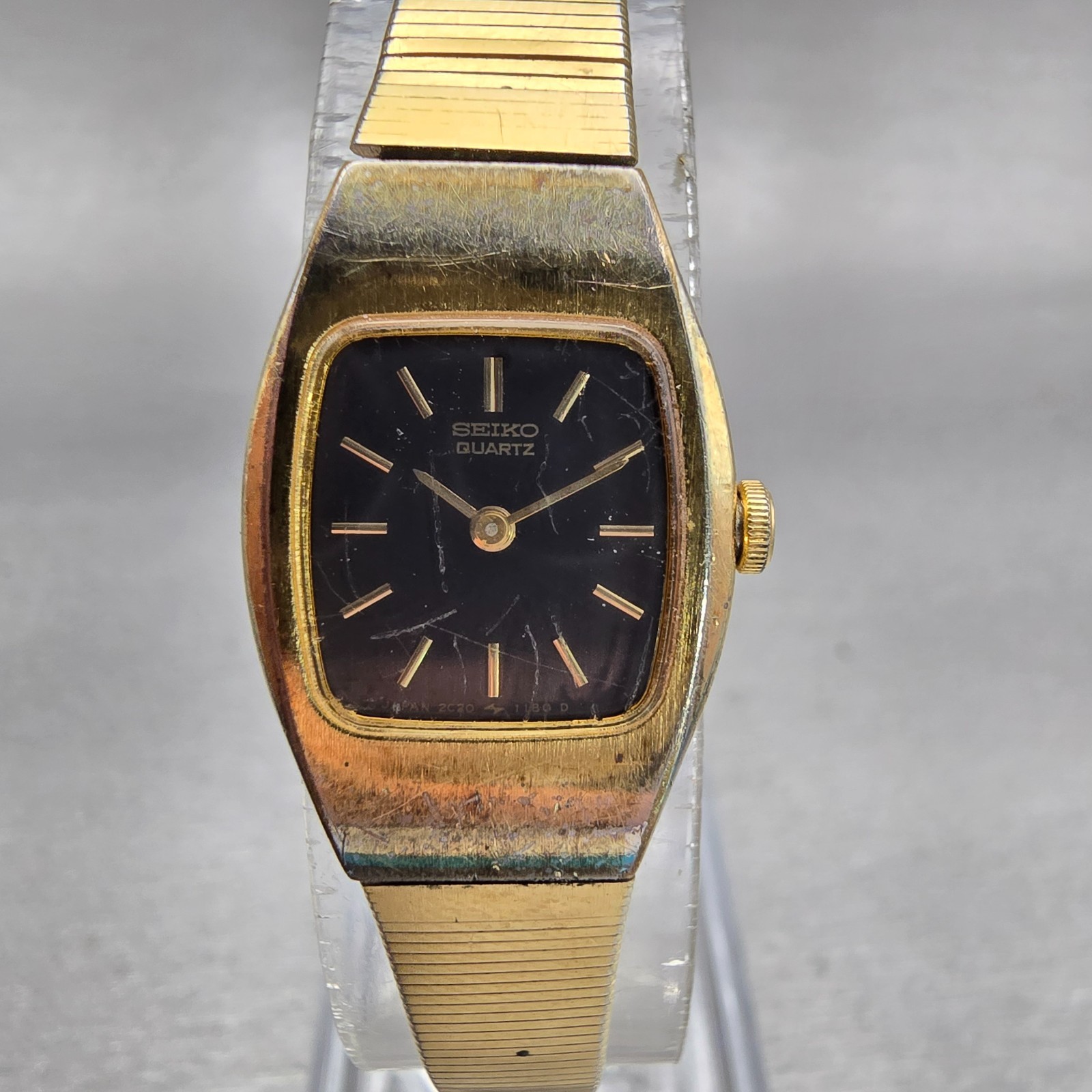 Seiko Watch Women 16mm Brown Dial Gold Tone Oval 2C20-5559 New Battery Vintage