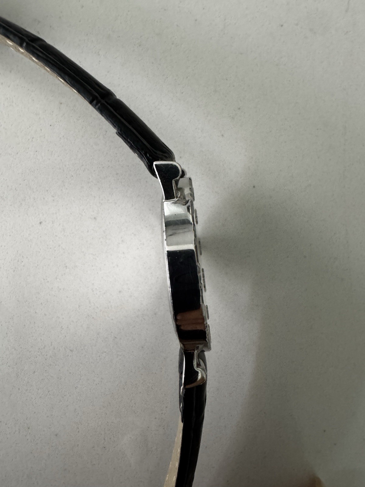 Tiffany & Co. Atlas Swiss Made M0640 Quartz Sterling Silver Watch Black Leather