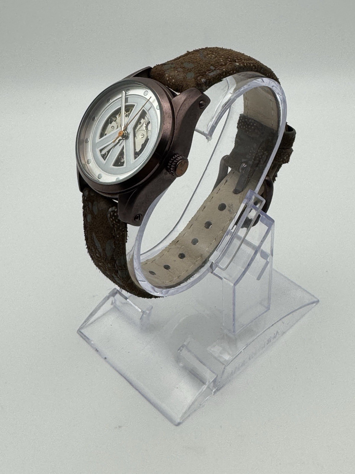 Lucky Brand Peace Skeleton Automatic Bronze Leather Ladies Wrist Watch