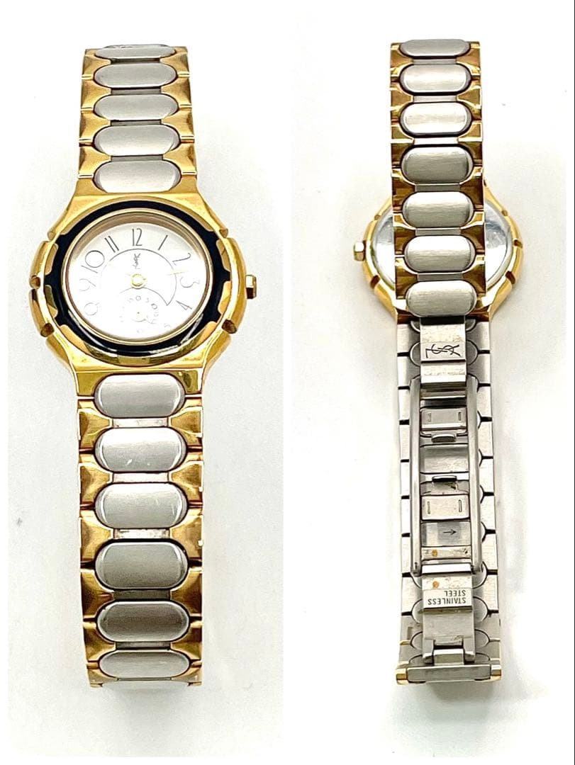 YSL Yves Saint Laurent Two-Tone Quartz Watch White Small Second Japan 073238