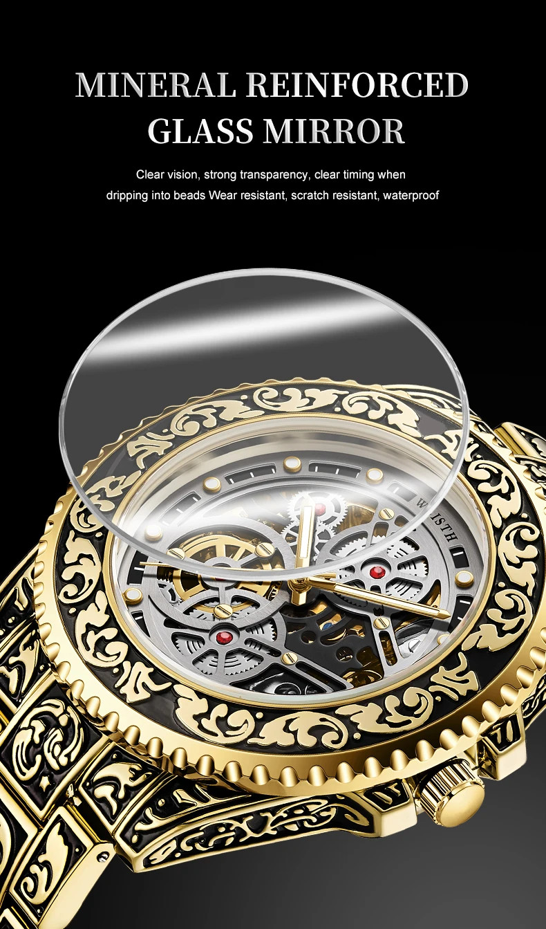 Automatic Mechanical Watch For Men Retro Luminous Stainless Steel Strap Reloj