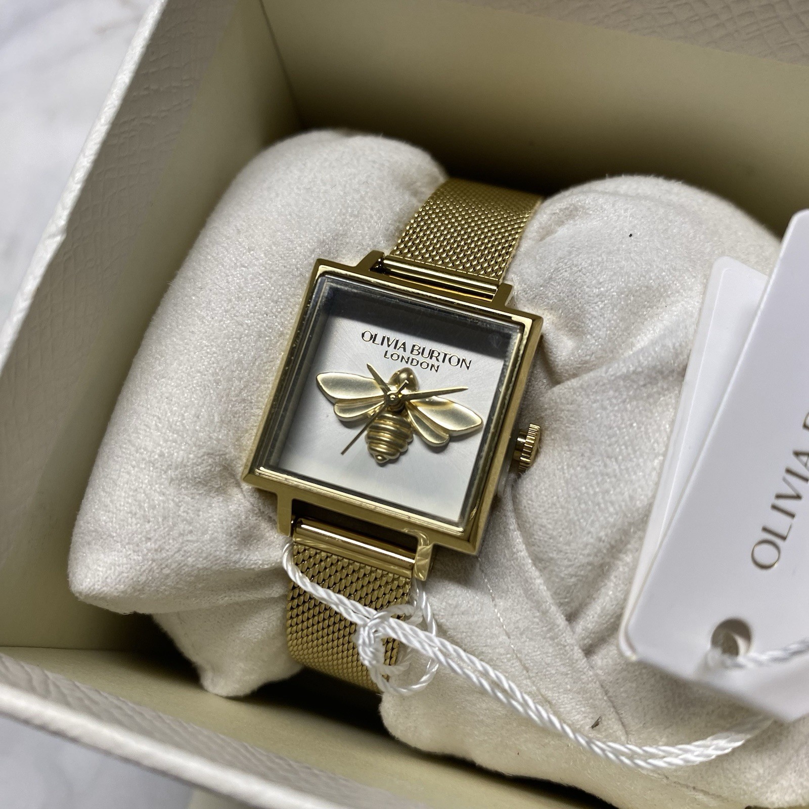 Olivia Burton 23mm Lucky Bee White & Gold Mesh Watch