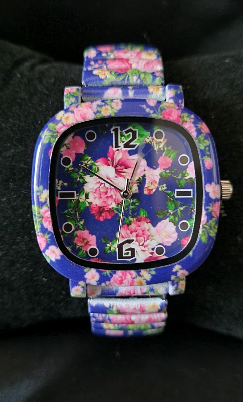 Womens Floral Square Numeric Expandable Quartz Fashion Watch