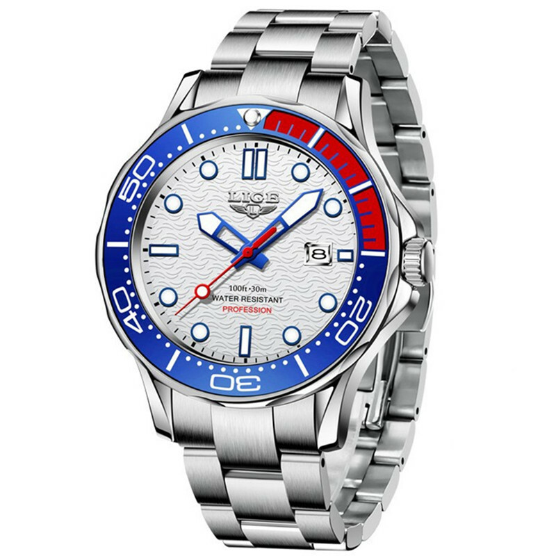 LIGE Men Quartz Watch Brand Luxury Silver Steel Wristwatch Business Male Watches