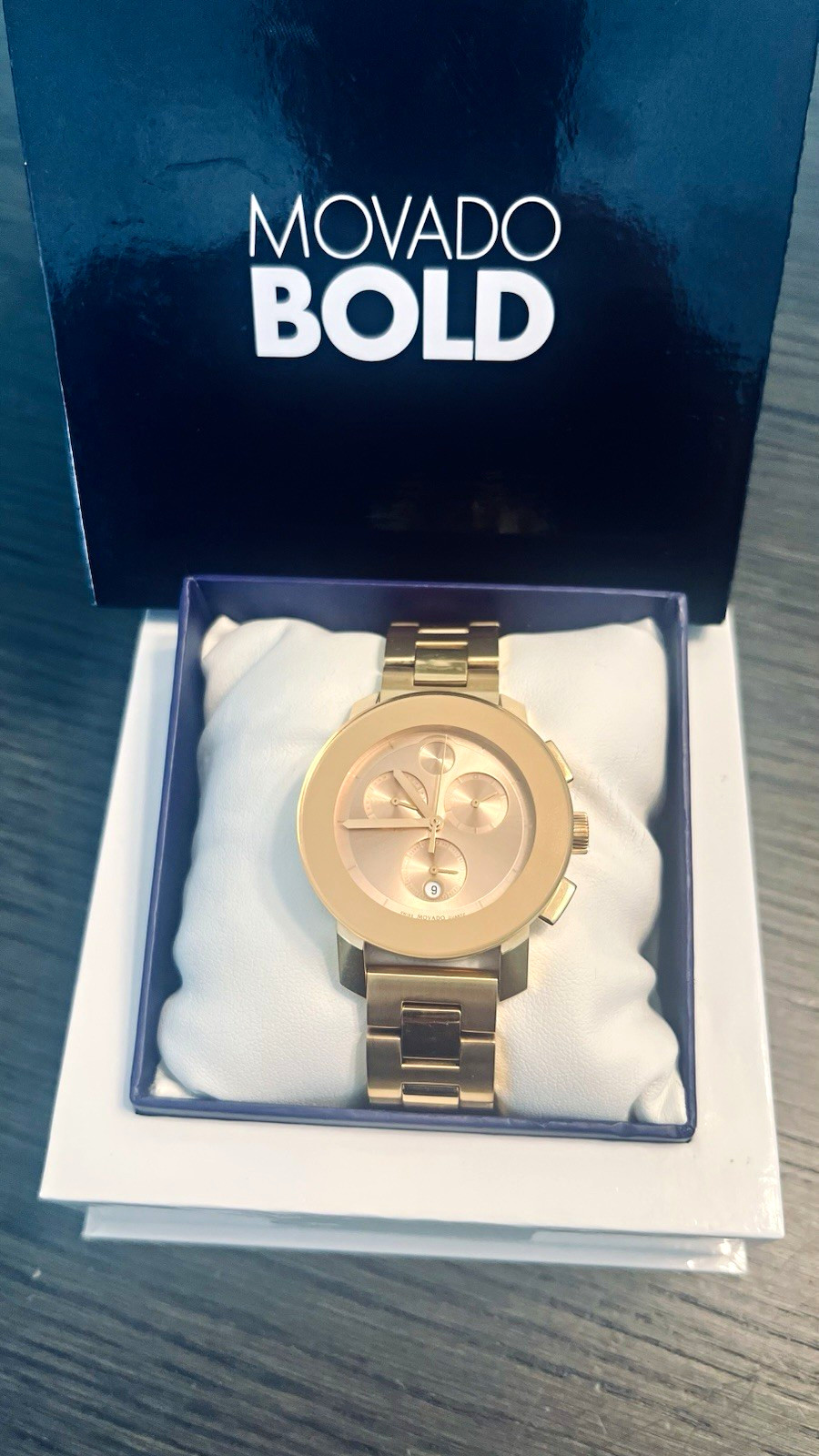 Movado Bold Women’s Gold Stainless Chronograph Quartz 32mm Watch Box