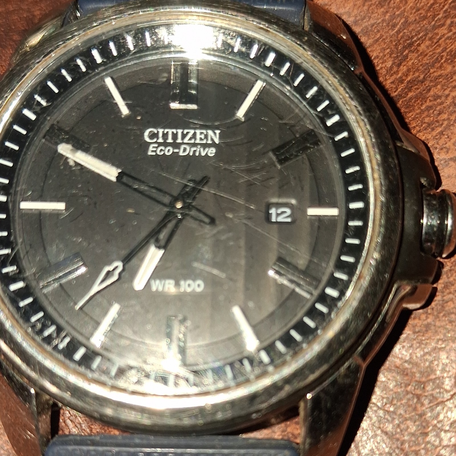 Citizen Eco-Drive Quartz WR100 Black Dial Date Blue Rubber Strap Men’s 42mm