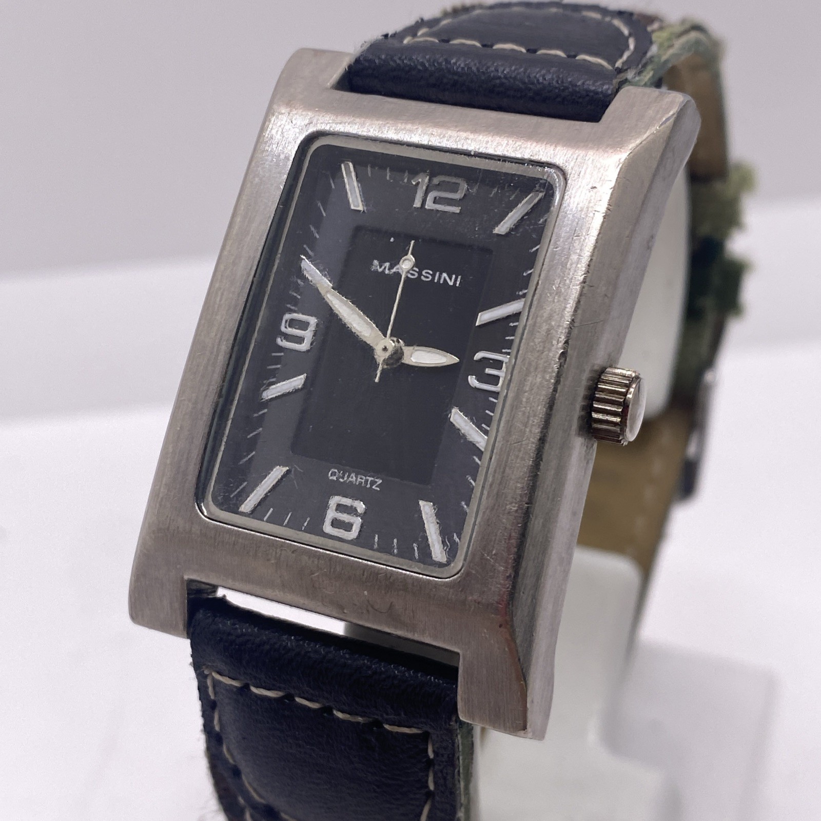 Massini Mens Silver Tone Cano Silver Tank Watch Military Style New Battery