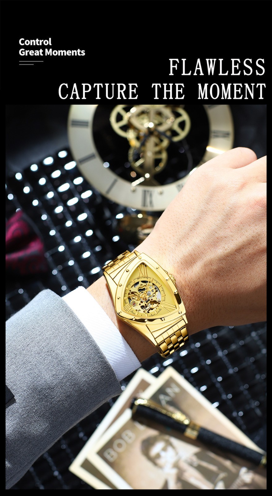 Men’s Triangular Skeleton Watch — Fully Automatic Mechanical, Water-Resi