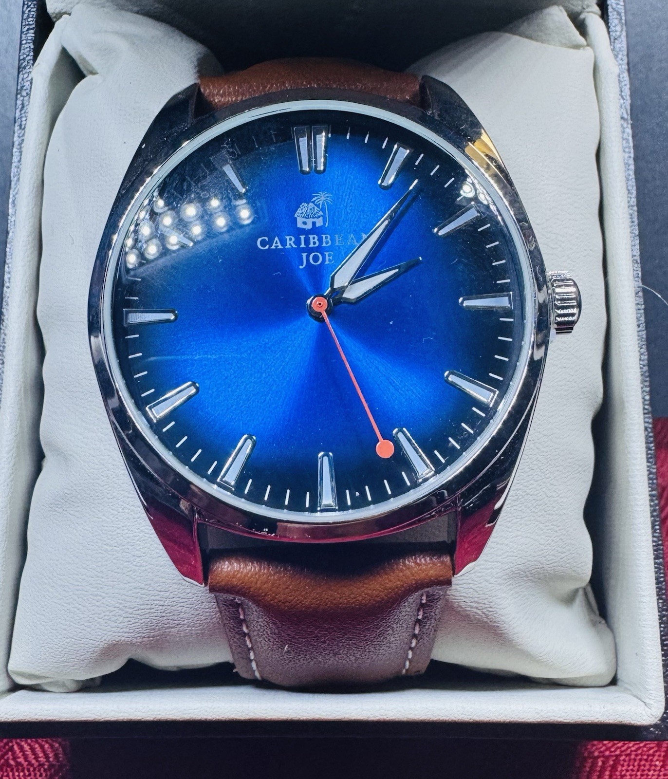 CARIBBEAN JOE -🔥 MENS ISLAND & BEACH WATCH / BLUE FACE – BROWN LEATHER BAND