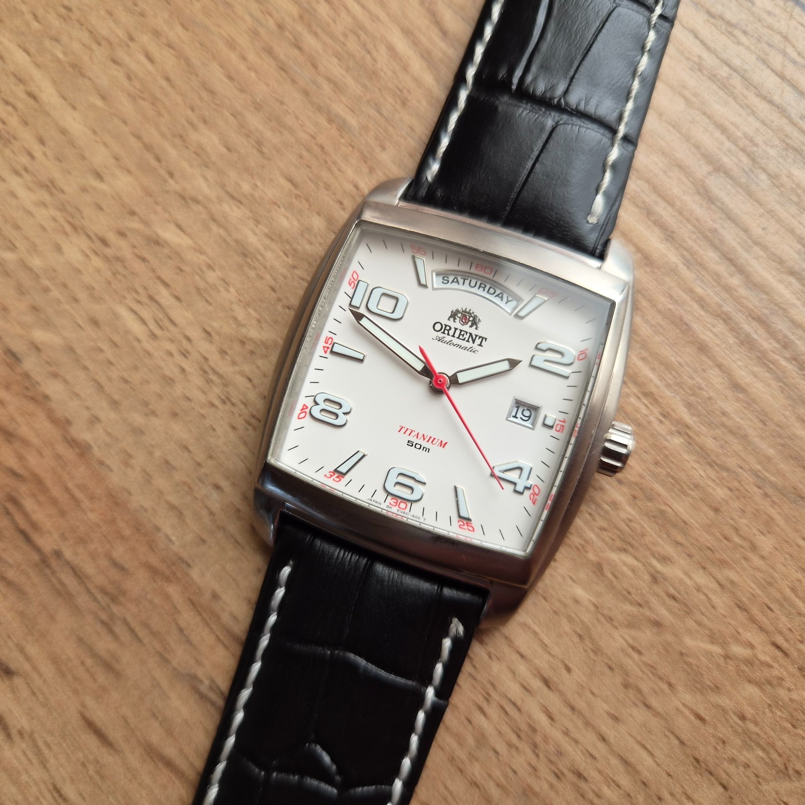Orient President square watch Day date Automatic Japan white watch