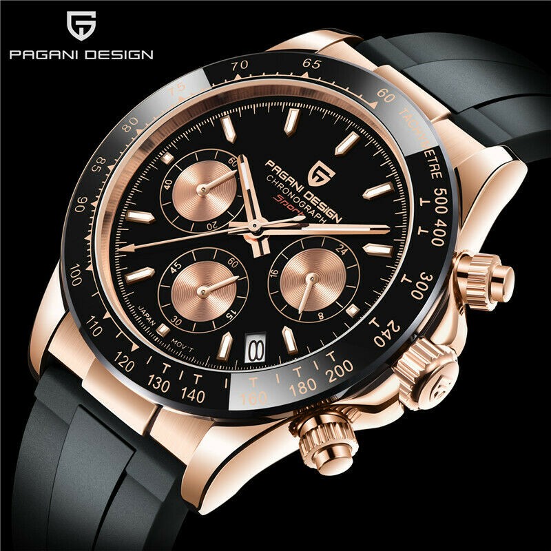 PAGANI DESIGN Men’s Quartz Watch Waterproof Silicone Bracelet Strap+Box PD-1664