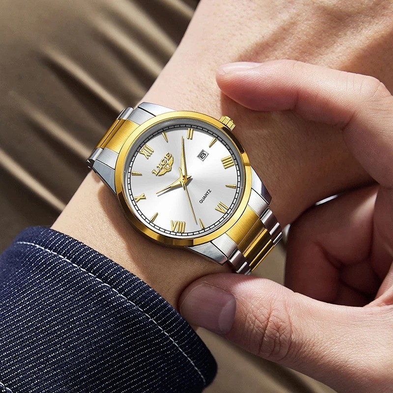 LIGE Original Fashion Watch For Men Stainless Steel Date Quartz Men Watch Waterp