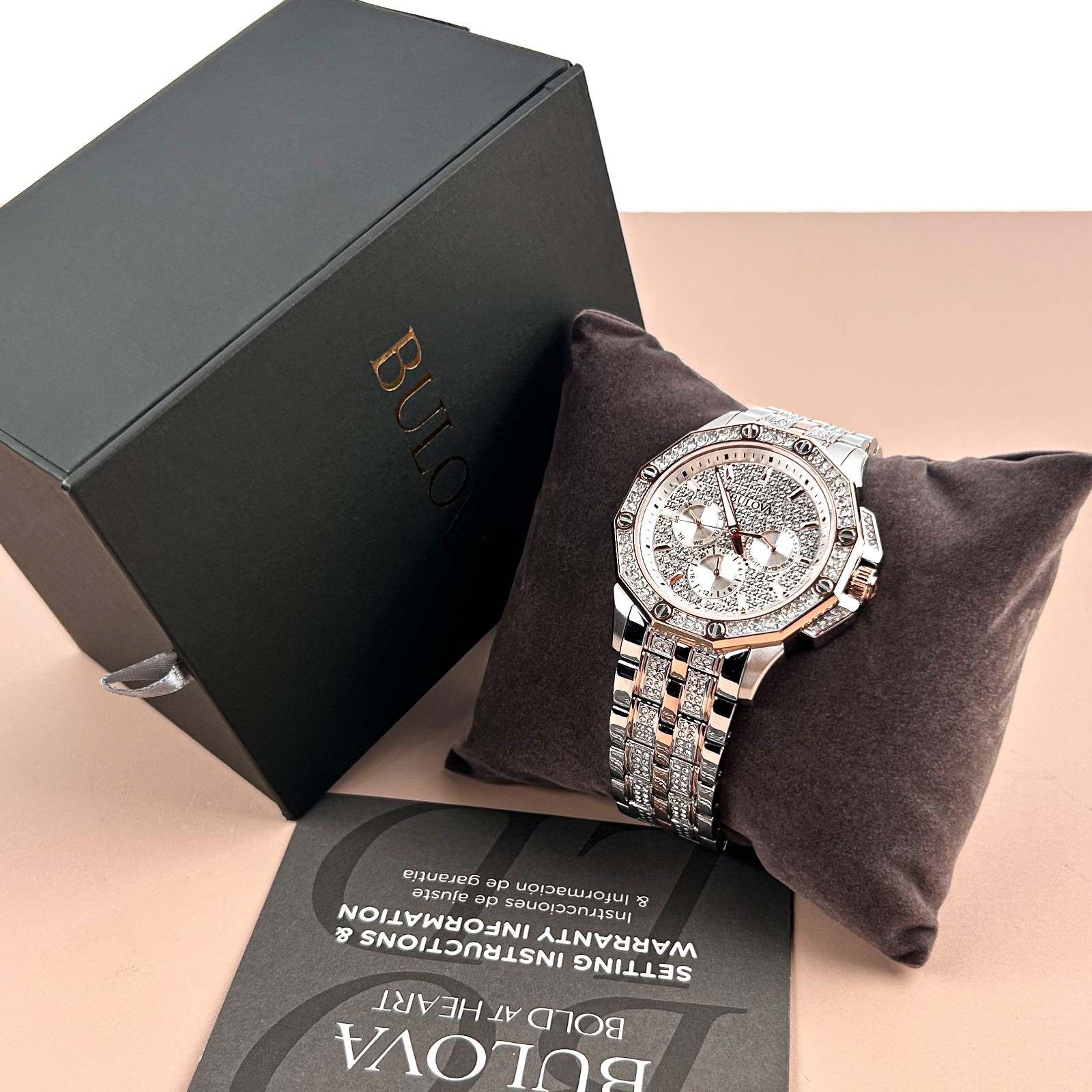 Bulova 98C133 Octava Men’s Two-Tone Gold Silver Crystal Quartz Watch 41.5mm