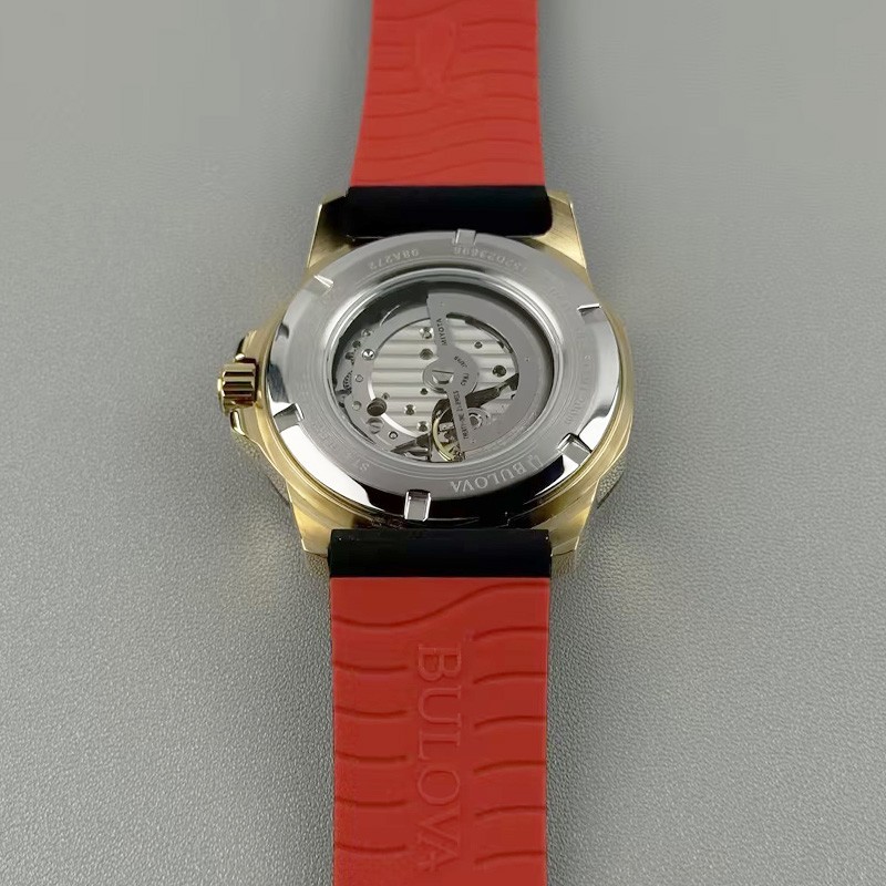 Bulova Marine Star 98A272 Automatic Men’s Watch Black Gold Dial Rubber Strap
