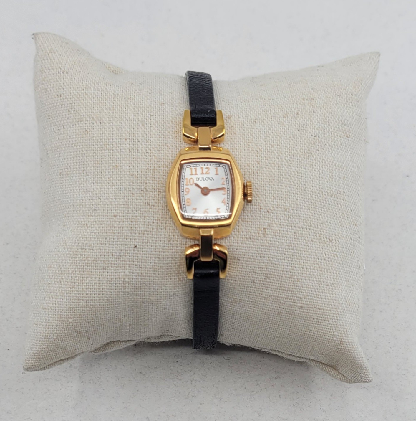 * Bulova 18mm Rose Gold Case Dark Brown Leather Band Women’s Watch 97L154