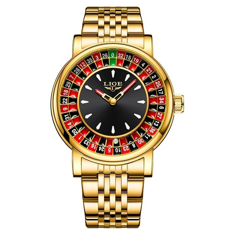 LIGE Fashion Men Watch Rotating Dial Las Vegas Roulette Desktop Theme Watch Men