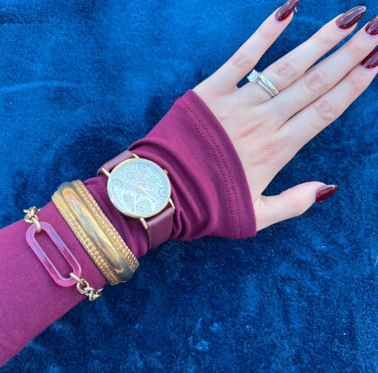 Burgundy & Gold Watch & Bracelet Set