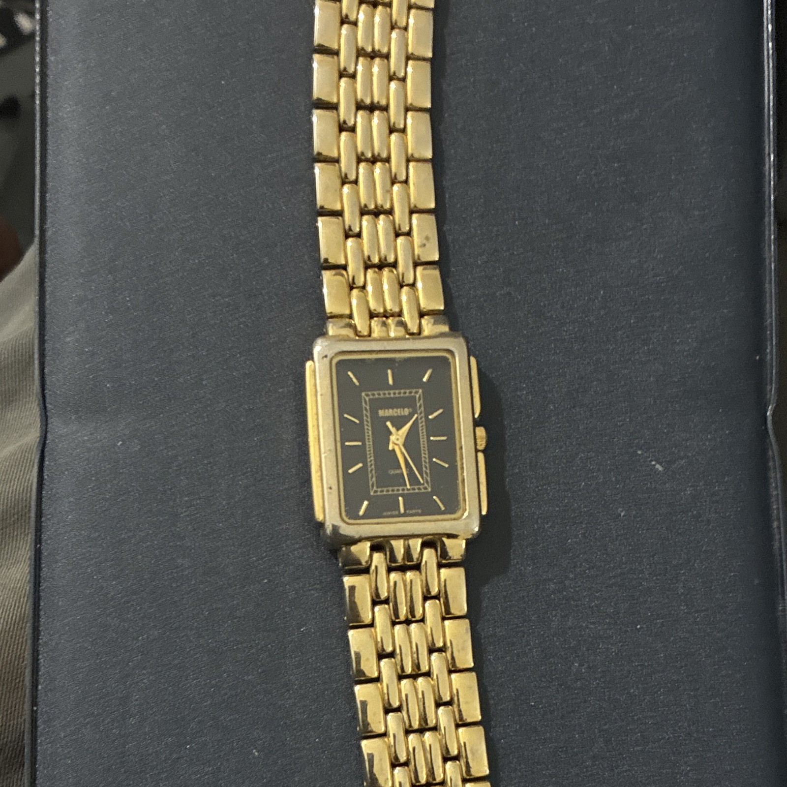 Marcelo Women’s Quartz Analog Black Dial Gold Tone Rectangle SS Bracelet