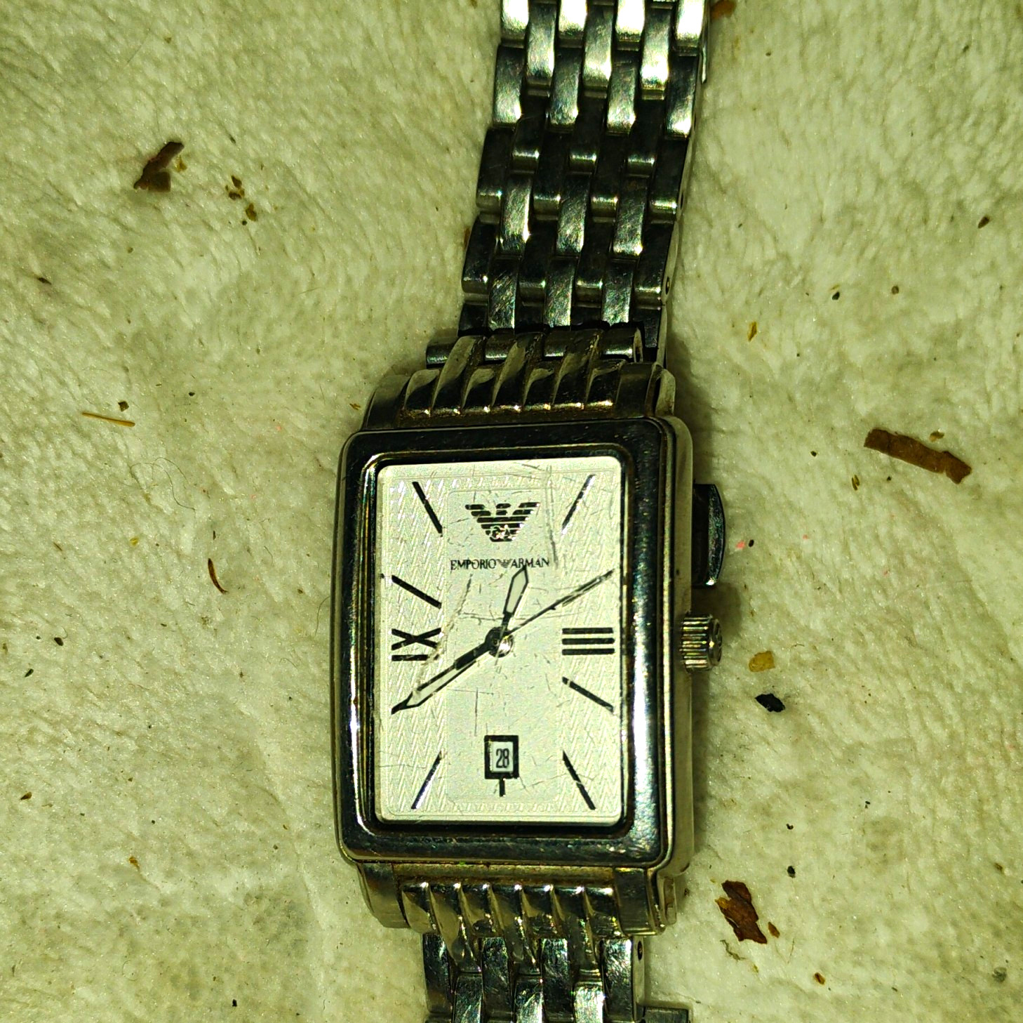 Emporio Armani Men’s Quartz Analog Dress Watch Silver Rectangle Date Bracelet