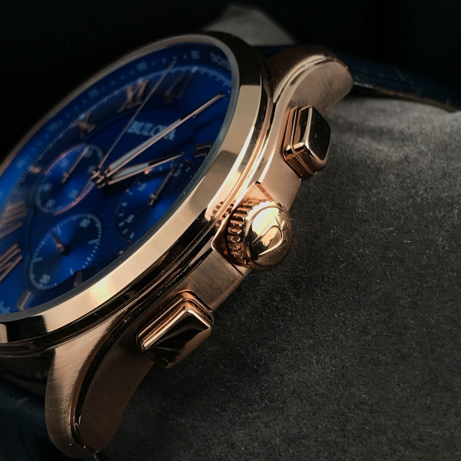 Bulova 97B170 Wilton Classic Chronograph Blue Dial Men’s Steel Quartz Watch 45mm