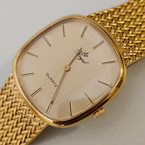Vintage Men’s Watch “ROYAL” Swiss Dress Ultraslim Integrated Gold Tone NOS 1979