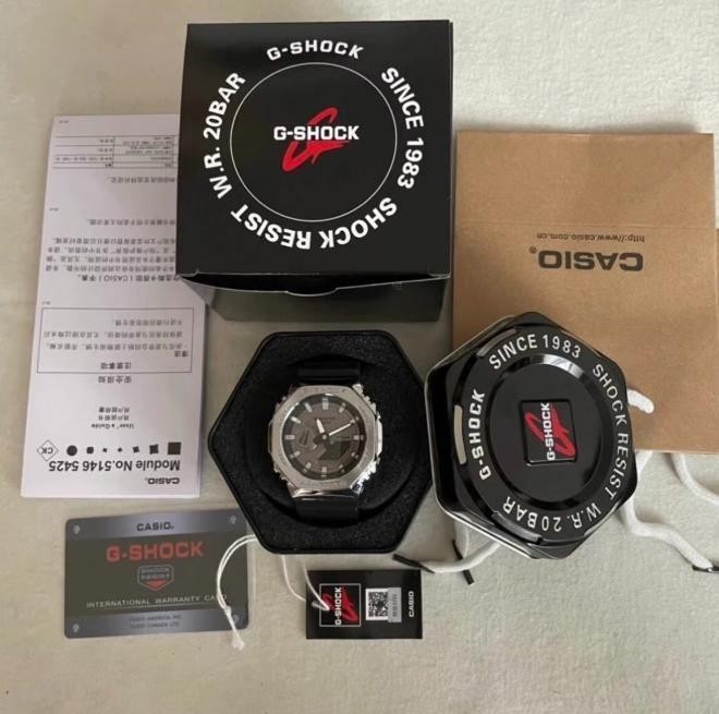 Casio GA2100 G-Shock Silver Case Black Dial Sports Watch With Box