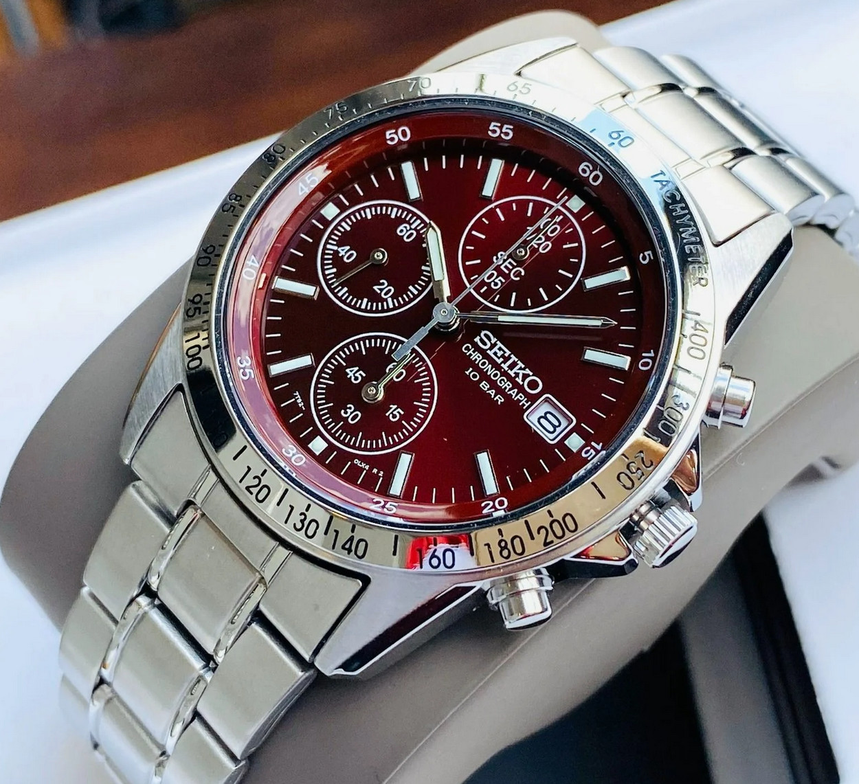 Seiko Spirit SBTQ045 Red Dial Chronograph Stainless Steel Men’s Watch