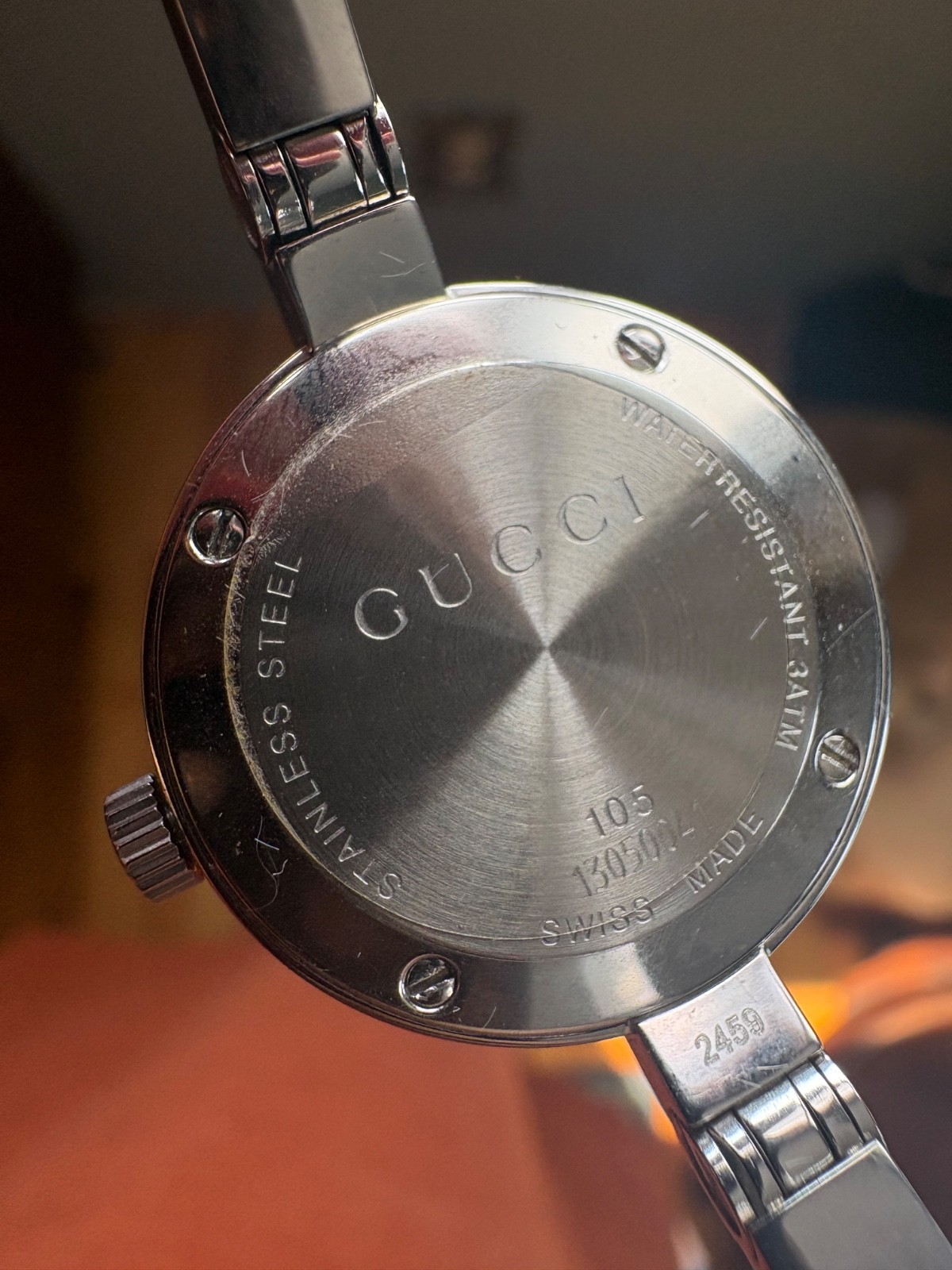 Gucci SilverTone 105 Series StainlessSteel Bangle Band Ladies Watch
