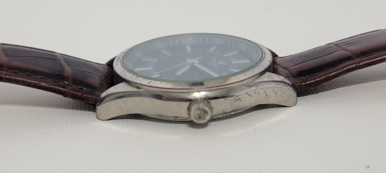 Caribbean Joe Men’s Watch CJ7036SL Blue Dial Brown Leather 41mm NEW BATTERY
