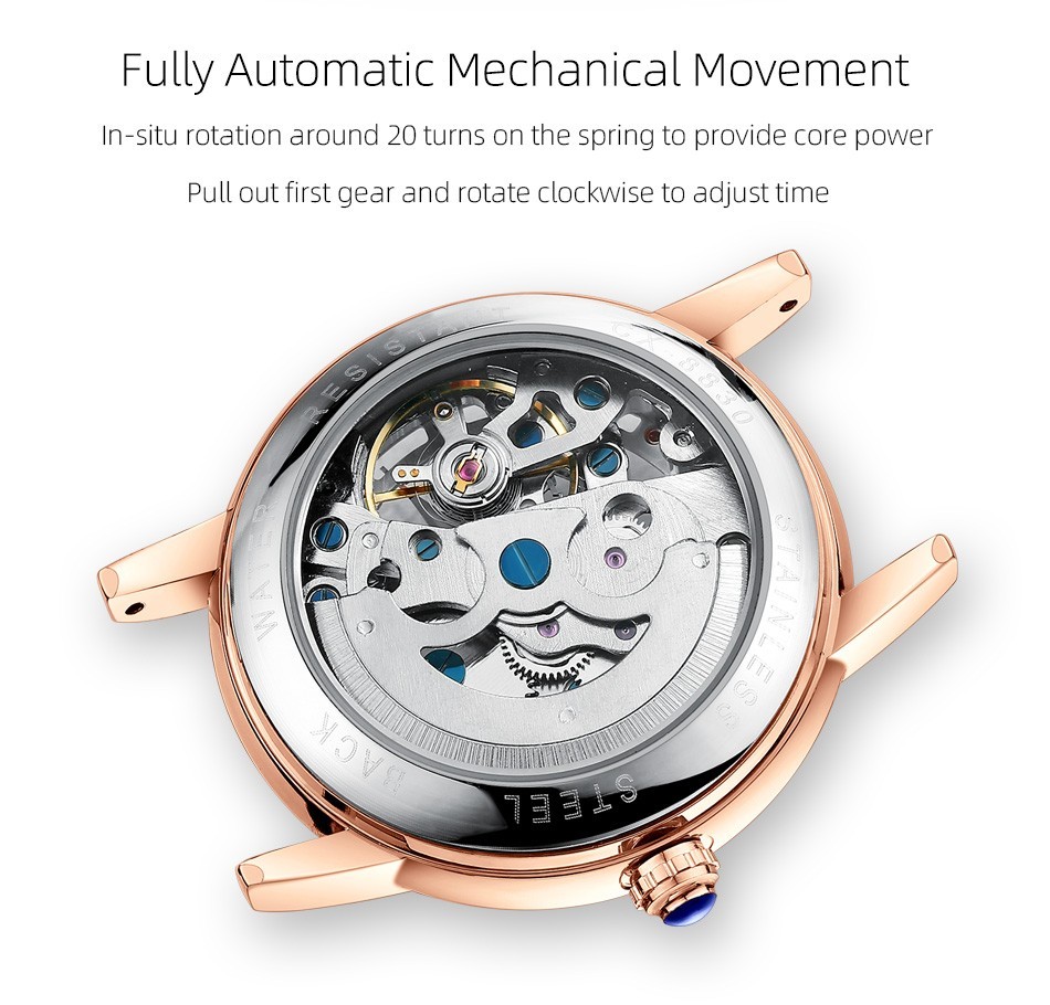 CHENXI Women’s Gril Female Hollow Out Roman Numerals Automatic Mechanical Watch