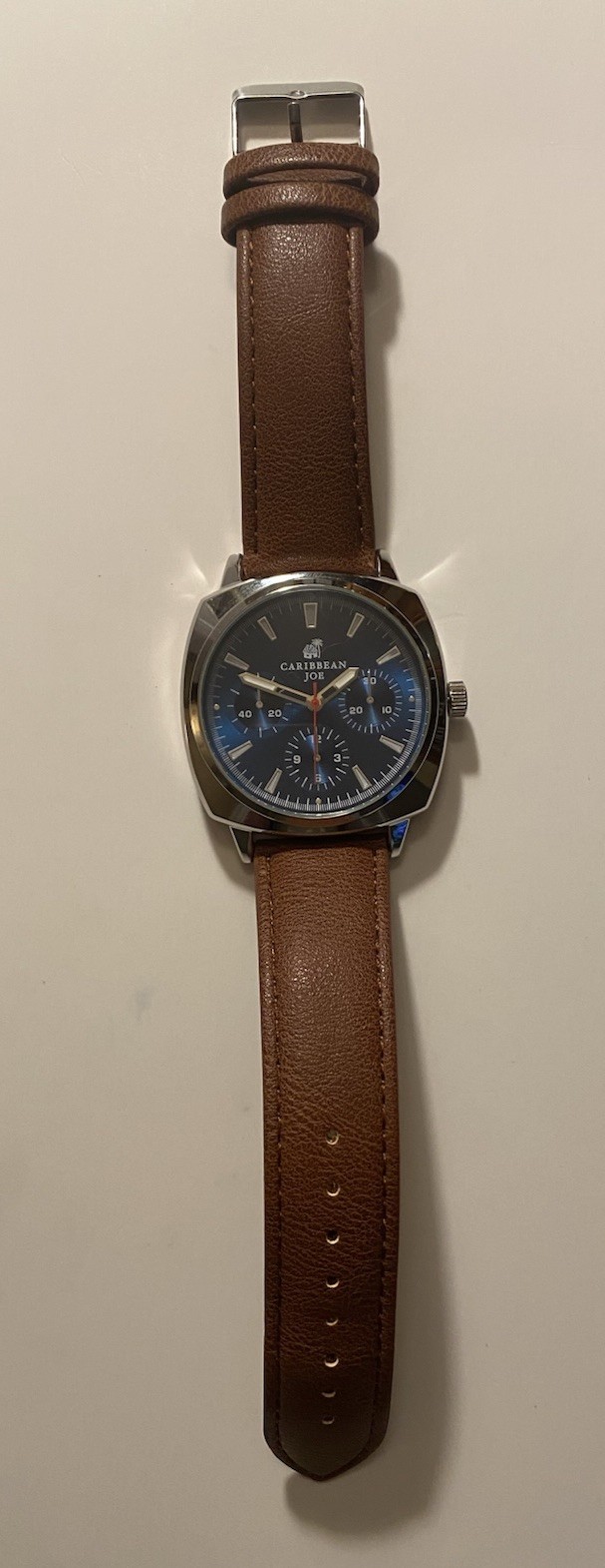 Caribbean Joe Men’s SilverTone Four Dial Watch Faux Leather Strap CJ1728SLKO NWT