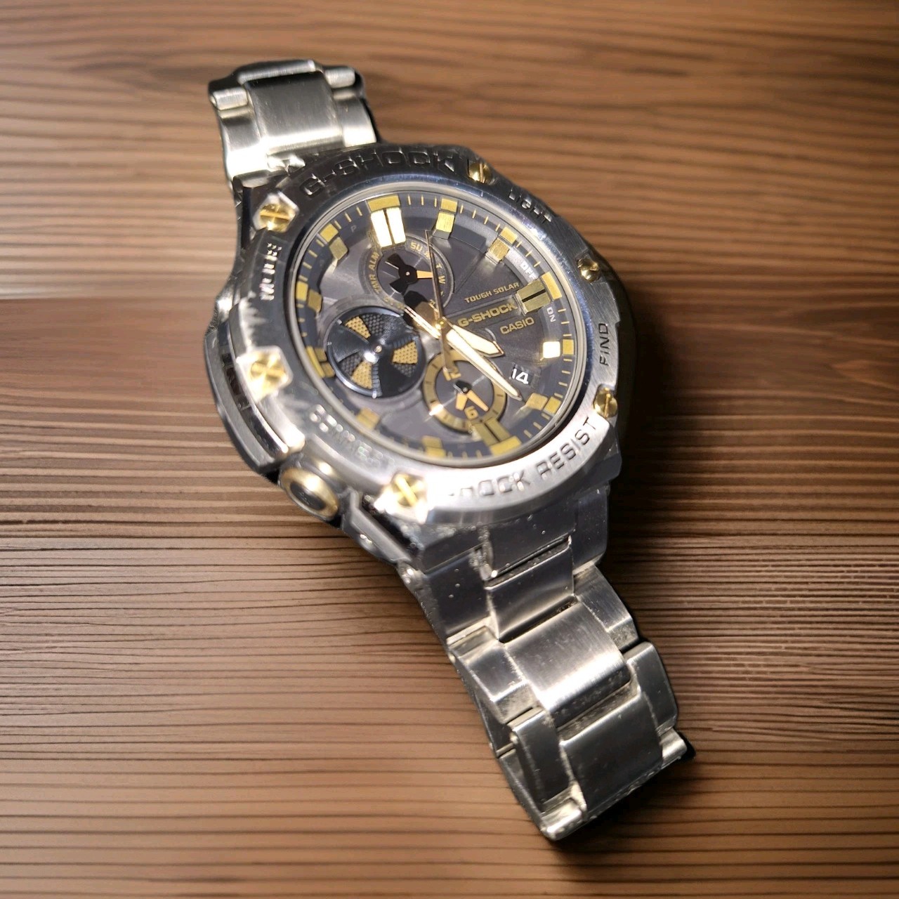 CASIO G-SHOCK GST-B100 G-STEEL Gold Black Solar Watch USED
