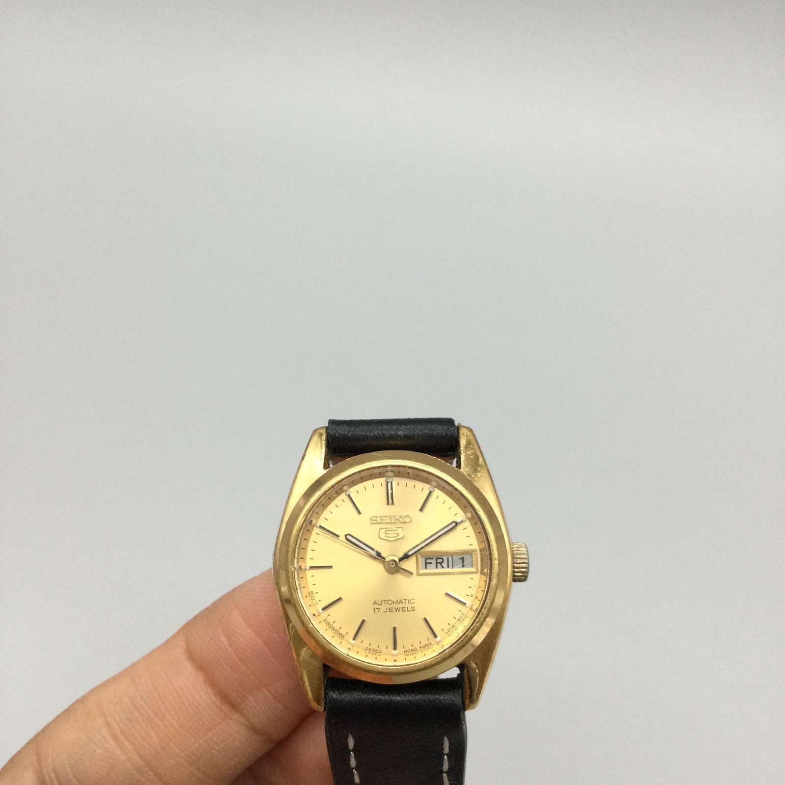 Vintage Seiko 5 Automatic 17j Womens Watch 23mm Gold Tone 4206-0339 Leather