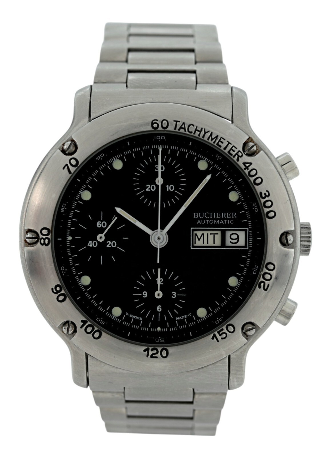 Bucherer 40mm Men’s Automatic 7750 Chronograph Day-Date SS Watch! Ref: 14036!