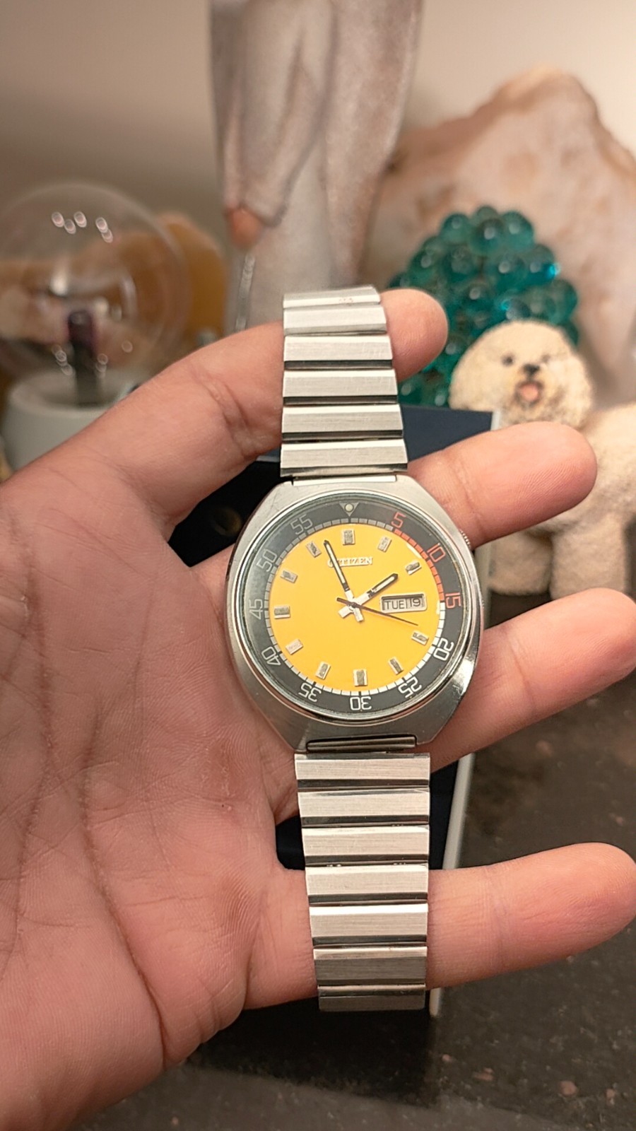 1978 Vintage Yellow Dial Automatic Citizen Bullhead Challenge Timer Day& Date