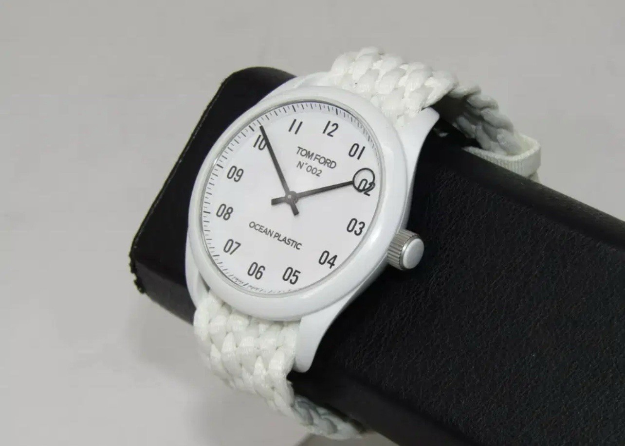 Tom Ford Ocean Plastic Swiss Made Quartz Watch White Dial/Case White Strap