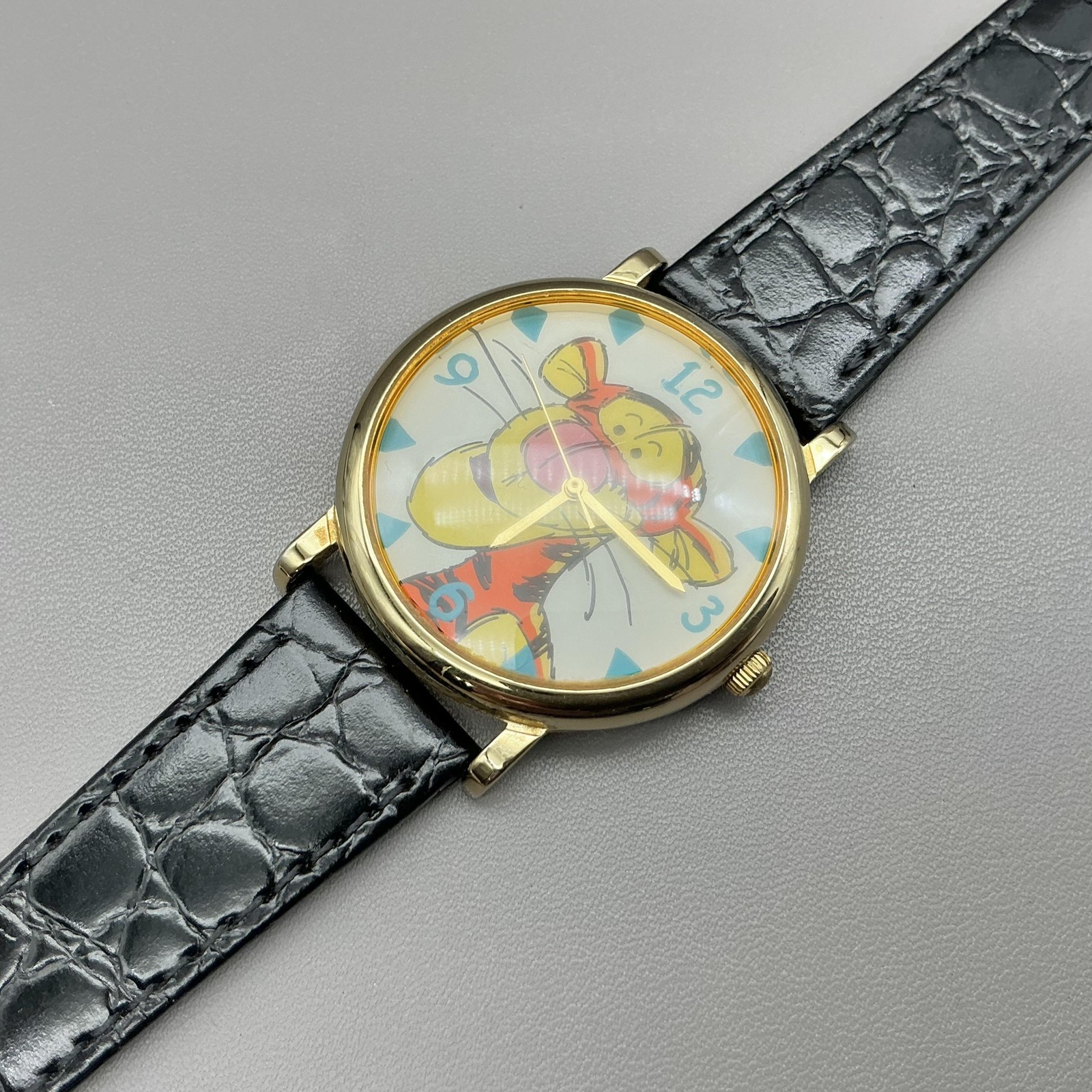 Timex Womens Watch Pooh Tigger Multicolor Dial Black Leather Strap Quartz Analog