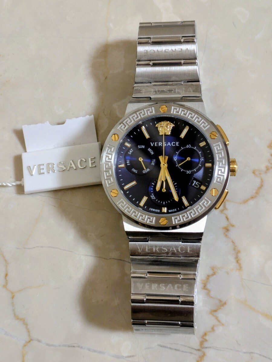 [B1Y] Versace Greca Logo Chronograph Blue Steel Watch VEZ900221 [w9s]